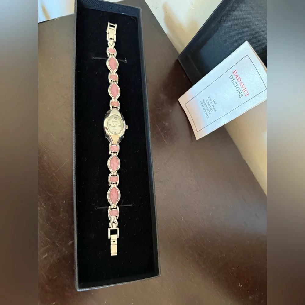 BADAVICI New Quartz Watch Original Box stainless steel Pink‎ Cabochons Links
